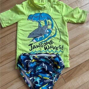 Kids Swim Set - Green and Blue Shark Design